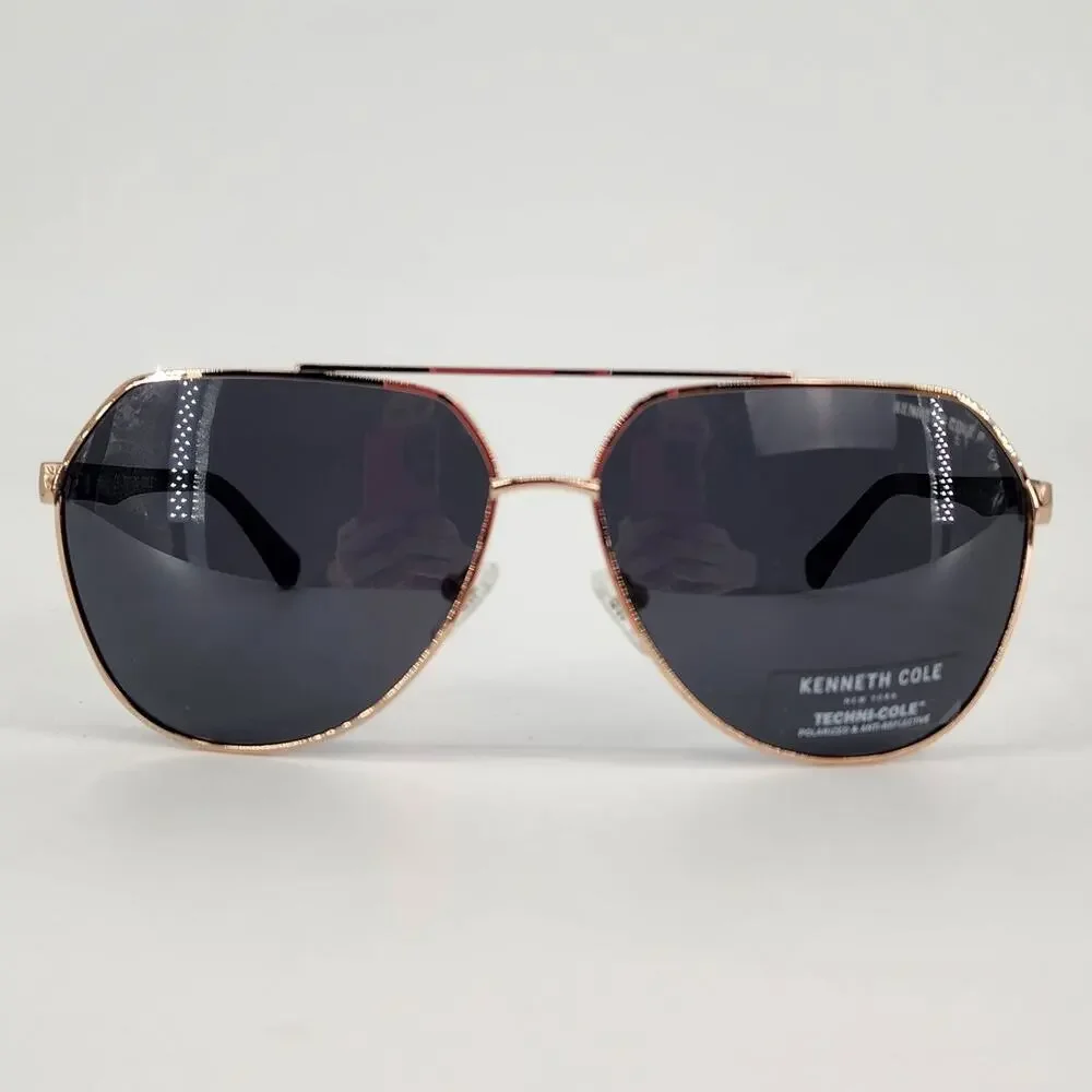 Kenneth Cole New York Gold Polarized Aviator Sunglasses Unisex